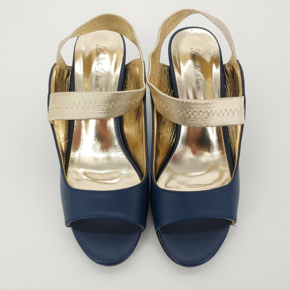 Gold Strap Navy Open-Toe Heels